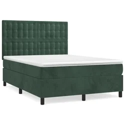 Vidaxl Box spring postelja z vzmetnico temno zelena 140x200 cm žamet