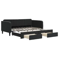 Vidaxl Izvlečna dnevna postelja s predali črna 90x190 cm žamet