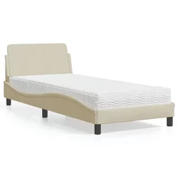 vidaXL Postelja z vzmetnico krem 90x200 cm blago
