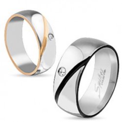توهج روديو شهيد  Vjenčani prsten od kirurškog čelika, dvije boje, kosi usjeci, prozirni  cirkon - Jeftinije.hr
