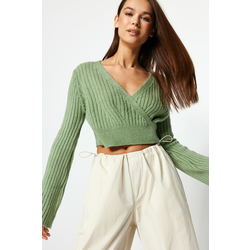 Trendyol Mint Crop Soft Textured Double Breasted Knitwear Sweater