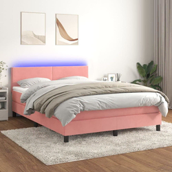 shumee Box spring postelja z vzmetnico LED roza 80x200 cm žamet