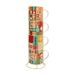 Tognana Set od 4 šolje Natale Xmas Wrap, Sa metalnim stalkom, 37 cl, Šareni
