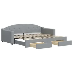 Vidaxl Izvlečna dnevna postelja s predali svetlo siva 90x200 cm blago
