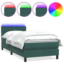 Vidaxl Box spring postelja z vzmetnico LED temno zelena 80x220 cm žamet