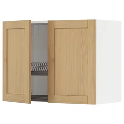 METOD Viseča omarica+odcejalnik/2 vrata, bela/Forsbacka hrast, 80x60 cm