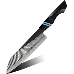 Damaskasti kuhinjski nož ZE-37423 - Chef / Crna / Plava KP37423