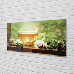 tulup.si Slika na steklu Čaj zelišča vroče 100x50 cm 4 obešalnika