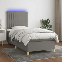 shumee Box spring postelja z vzmetnico LED temno siva 90x190 cm blago