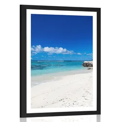 Plakat s paspartujem plaža Anse Source - 30x45 no frame