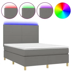Vidaxl Box spring postelja z vzmetnico LED temno siva 140x200 cm blago