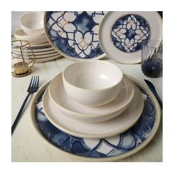 Jedilni set 24 kosov bela/modra/keramika