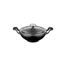 Round wok with glass lid, 16 cm, cast iron, black - Lava brand
