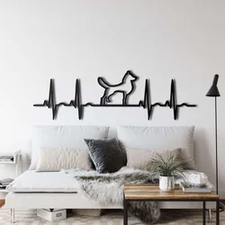 WallXpert metalni zidni ukras 5047, otkucaji srca sa siluetom psa, 75 x 26 cm, crni