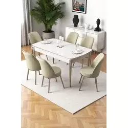 HANAH HOME Rasklopivi trpezarijski sto i stolice (7 delova) Nira White Chrome Cream