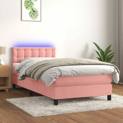 Greatstore Box spring postelja z vzmetnico LED roza 80x200 cm žamet