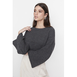 Trendyol Anthracite Crop Spanish Sleeve Knitwear Sweater
