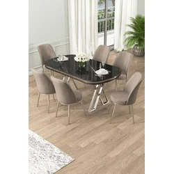 Hanah Home Set Trpezarijski sto i 6 stolica Lai, Bež-crni
