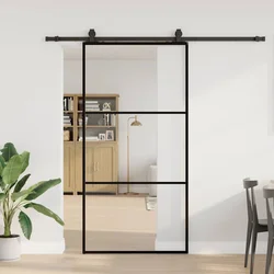 Klizna vrata s priborom crna 102 x 205 cm od ESG stakla