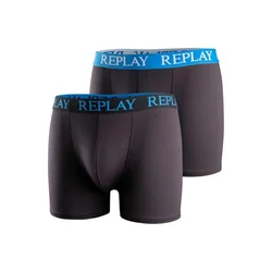 REPLAY Muške crne bokserice s plavom gumom, paket 2 kom