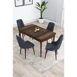 Hanah Home trpezarijski set Kar, sto na razvlačenje i 4 stolice, ploča u dekoru drveta Baroque, antracit tkanina Babyface