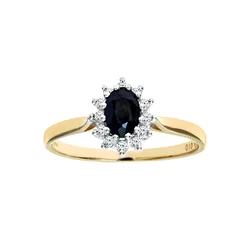 DIAMANT LETERNEL Prstan Cluster-Ring aus 375 Gelbgold mit Diamant mit Saphir zlata