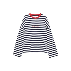 Pull&Bear Široka majica PACIFIC RAYAS mornarska/rdeča/bela