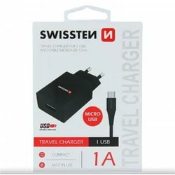 SWISSTEN NETWORK ADAPTER SMART IC 1x USB 1A POWER + DATA CABLE USB/MICRO USB 1.2 M BLACK