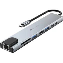 Sturdo externý 8v1 HUB, Type-C konektor, sivý