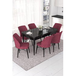 Hanah Home Set Trpezarijski sto i 6 stolica Nef, Bordo-crni