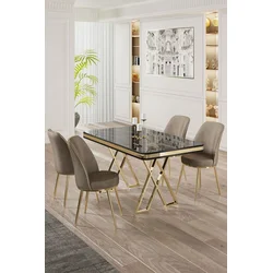 Hanah Home Set Trpezarijski sto i 4 stolice, Bež-crni