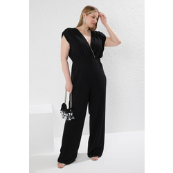 Trendyol Curve Black Sleeveless Double Breasted Knitted Plus Size Jumpsuit