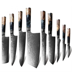 Set damask kuhinjskih noževa JA-13841 - 9 kom / Smeđa KP13841