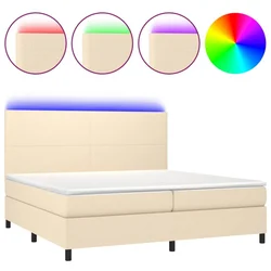 Vidaxl Box spring postelja z vzmetnico LED krem 200x200 cm blago