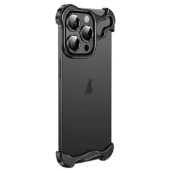 Minimalističen ovitek Naked Metal z alu zaščito robov in steklom za zadnje kamere za iPhone 14 Pro - onyx black