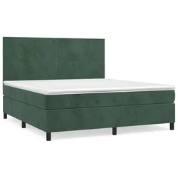 Vidaxl Box spring postelja z vzmetnico temno zelena 180x200 cm žamet