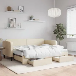 Dnevni krevet na razvlačenje s ladicama krem 80x200 cm tkanina