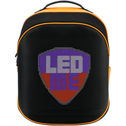 Prestigio LEDme MAX backpack, animated backpack with LED display, Nylon+TPU material, connection via bluetooth, Dimensions 42*31.5*20cm, LED display 64*64 pixels, orange color.