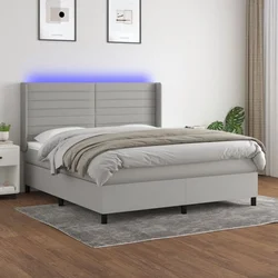 shumee Box spring postelja z vzmetnico LED sv. siva 180x200 cm blago