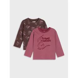 Sinsay - Pakovanje od 2 pamučne majice sa motivom trešanja - burgundy
