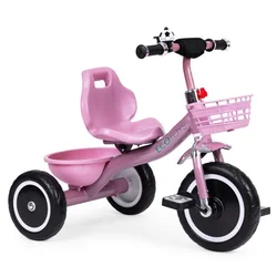ECOTOYS Tricikl sa neklizajućim rukohvatima, zvoncem i korpom, Roze