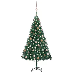 Umjetno osvijetljeno božićno drvce s kuglicama zeleno 150cm PVC
