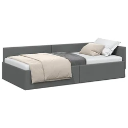 Vidaxl Kotna postelja z vzglavjem Temno siva 100 cm x 200 cm blago