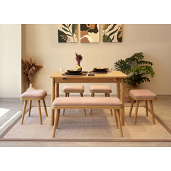 HANAH HOME Vina Mini 06 0900 Oak Stone set : sto, stolice i klupa