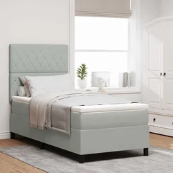 vidaXL LED Box Spring Postelja Svetlo siva 90 x 190 cm blago