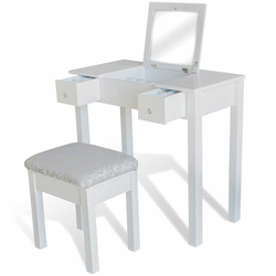Bela kozmetična mizica s stolčkom in dvižnim ogledalom