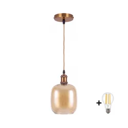 BRILAGI -LED Luster na sajli RETRO GLASS 1xE27/60W/230V prečnik 14 cm zlatna/dimljeno-smeđa