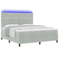LED Box Spring Krevet Svijetlo siva 180 x 200 cm Baršun