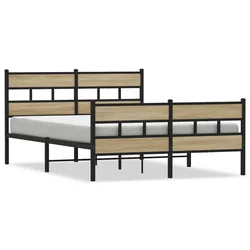 Vidaxl Kovinski posteljni okvir brez vzmetnice sonoma hrast 135x190 cm