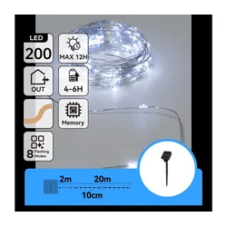 Aigostar - Solarni LED niz 200 LED/8 funkcija, 22 m, IP65, hladno bela, 800 mAh